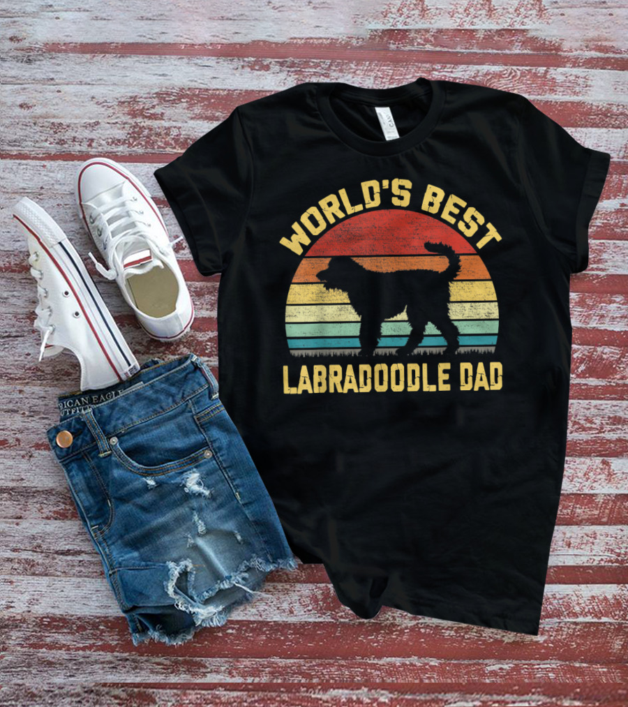 World's Best Labradoodle Dad Vintage Sunset Retro T-Shirt