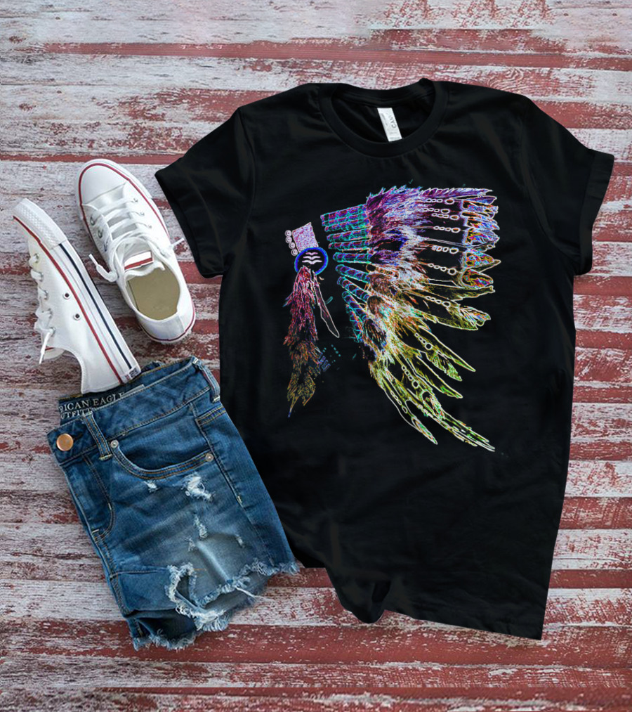 NATIVE AMERICAN HEADDRESS COLORFUL FEATHER NEON T-Shirt