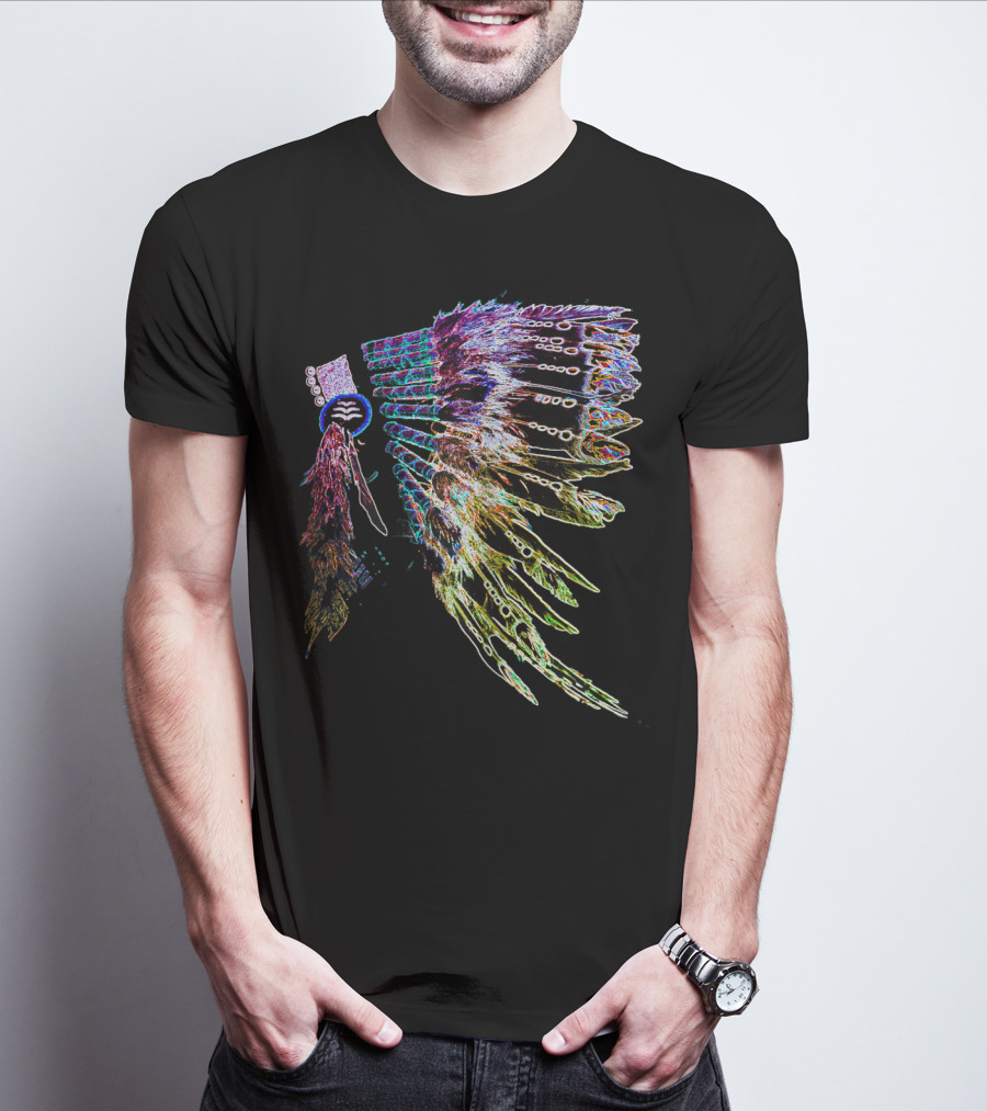 NATIVE AMERICAN HEADDRESS COLORFUL FEATHER NEON T-Shirt