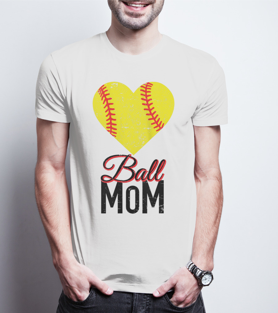 Love Ball Mom Heart Baseball Softball Graph T-Shirt