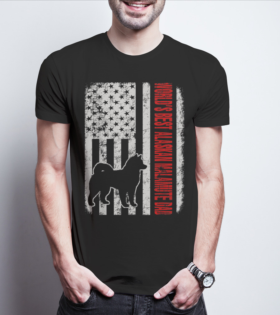 World's Best Alaskan Malamute Dad American Flag T-Shirt