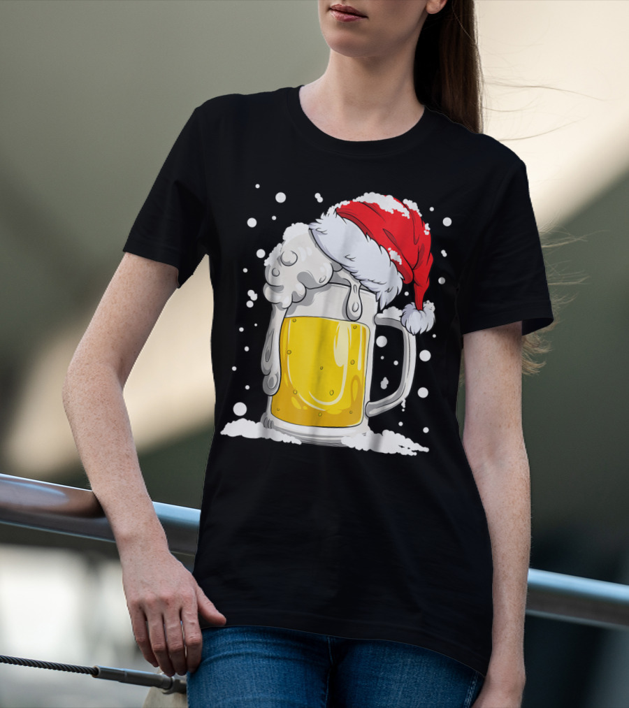 Beer Christmas Santa Hat Xmas Snow Men Mug T-Shirt