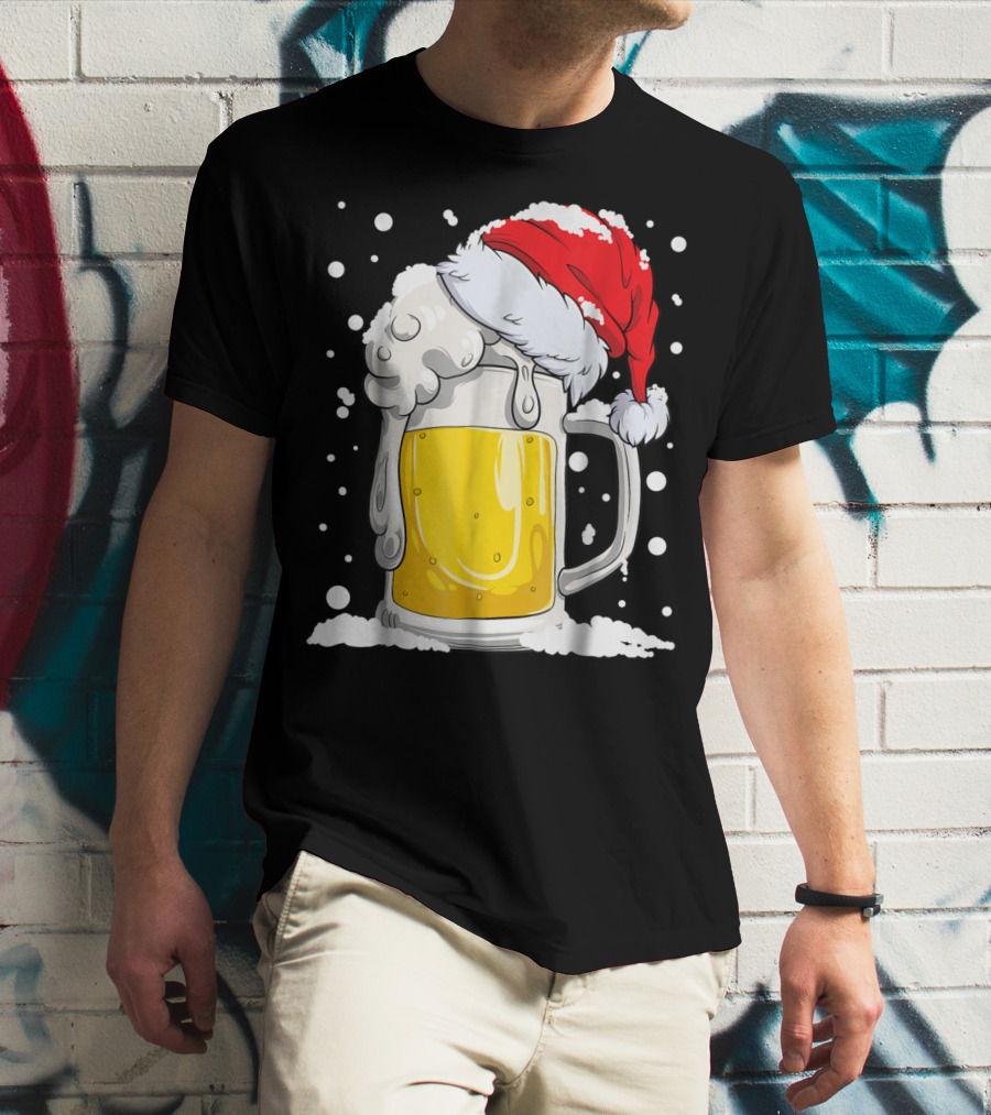Beer Christmas Santa Hat Xmas Snow Men Mug T-Shirt