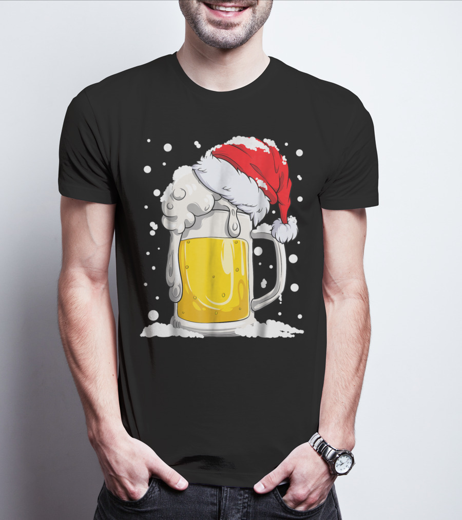 Beer Christmas Santa Hat Xmas Snow Men Mug T-Shirt