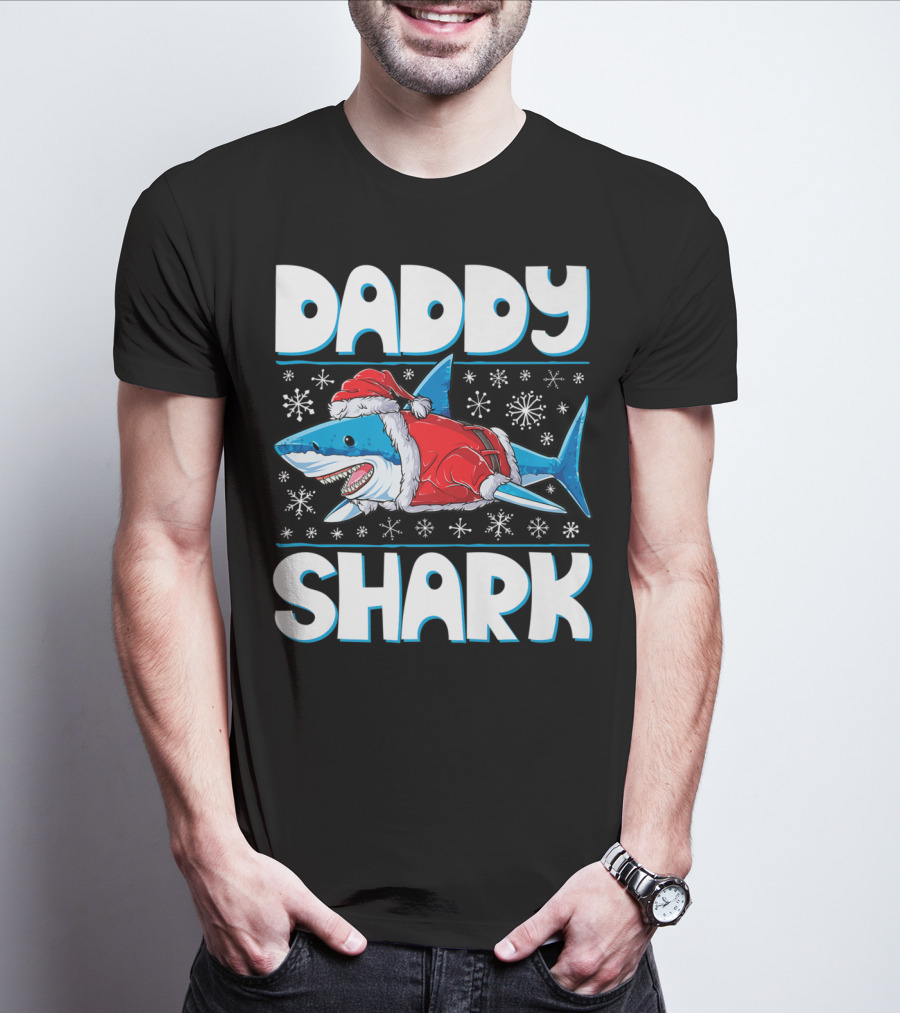Daddy Shark Santa Christmas Snowflakes T-Shirt