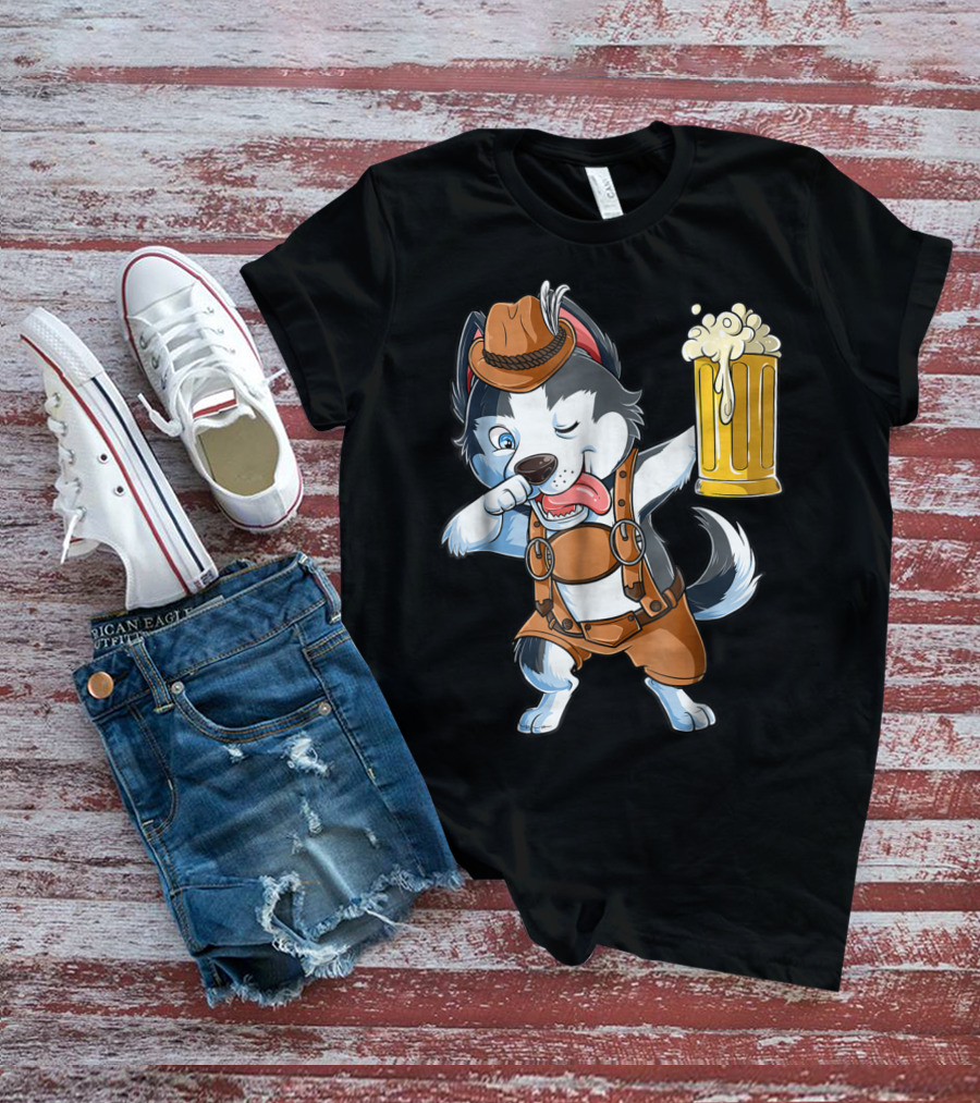 Dabbing Siberian Husky Oktoberfest Lederhosen Beer Mug T-Shirt