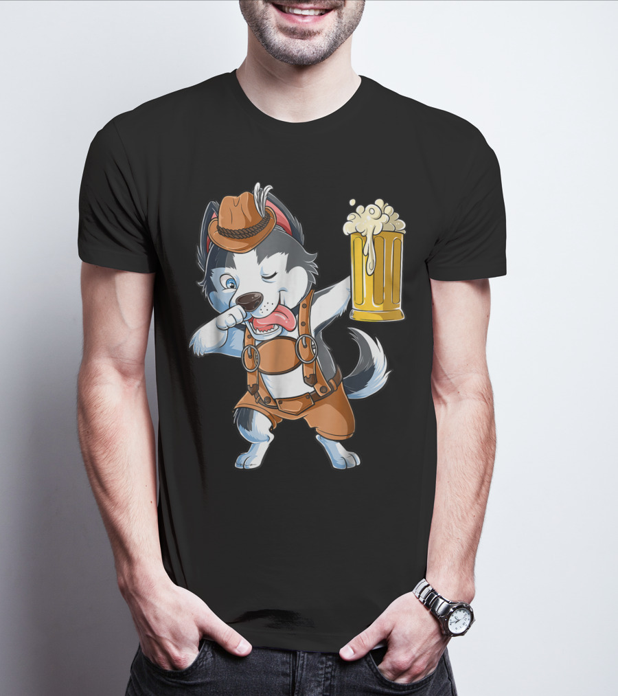 Dabbing Siberian Husky Oktoberfest Lederhosen Beer Mug T-Shirt