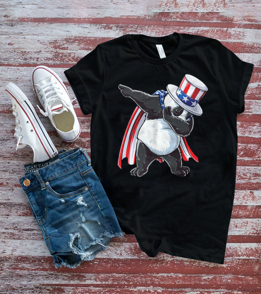 Dabbing Uncle Sam Panda Fourth Of July Red White And Blue Cape T-Shirt
