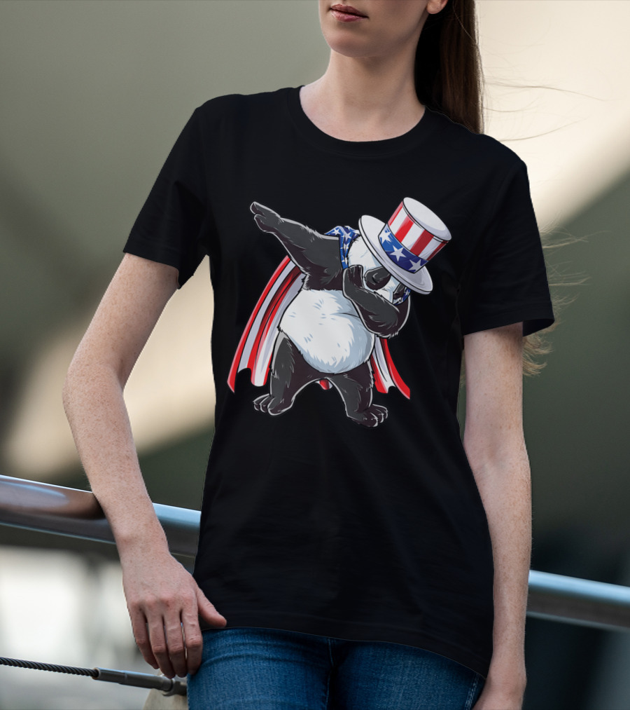 Dabbing Uncle Sam Panda Fourth Of July Red White And Blue Cape T-Shirt