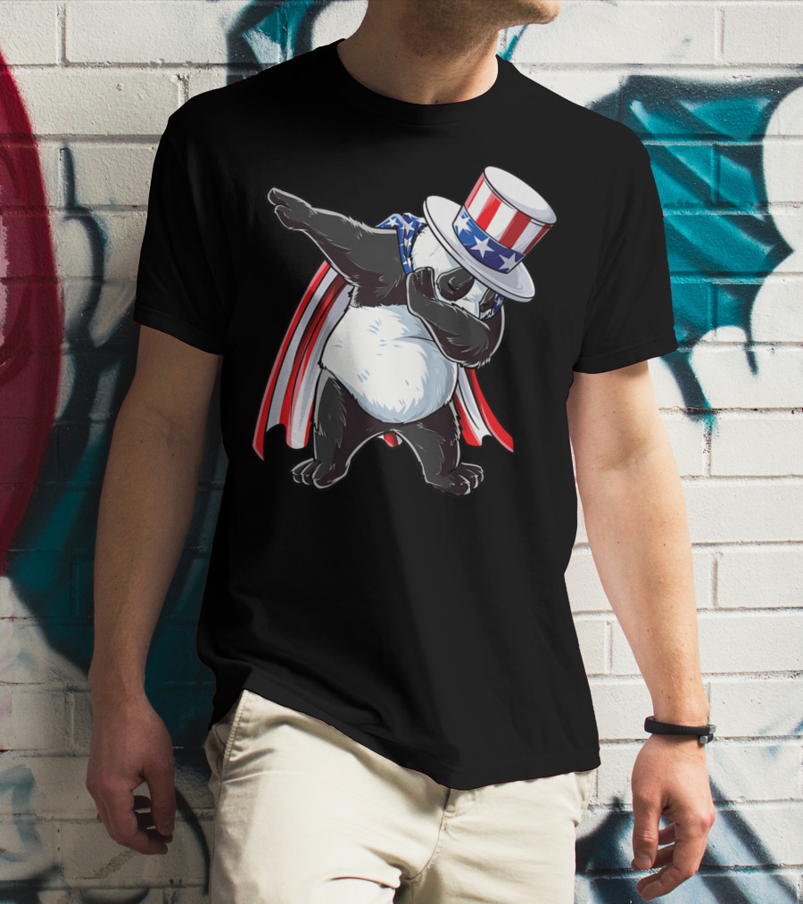 Dabbing Uncle Sam Panda Fourth Of July Red White And Blue Cape T-Shirt