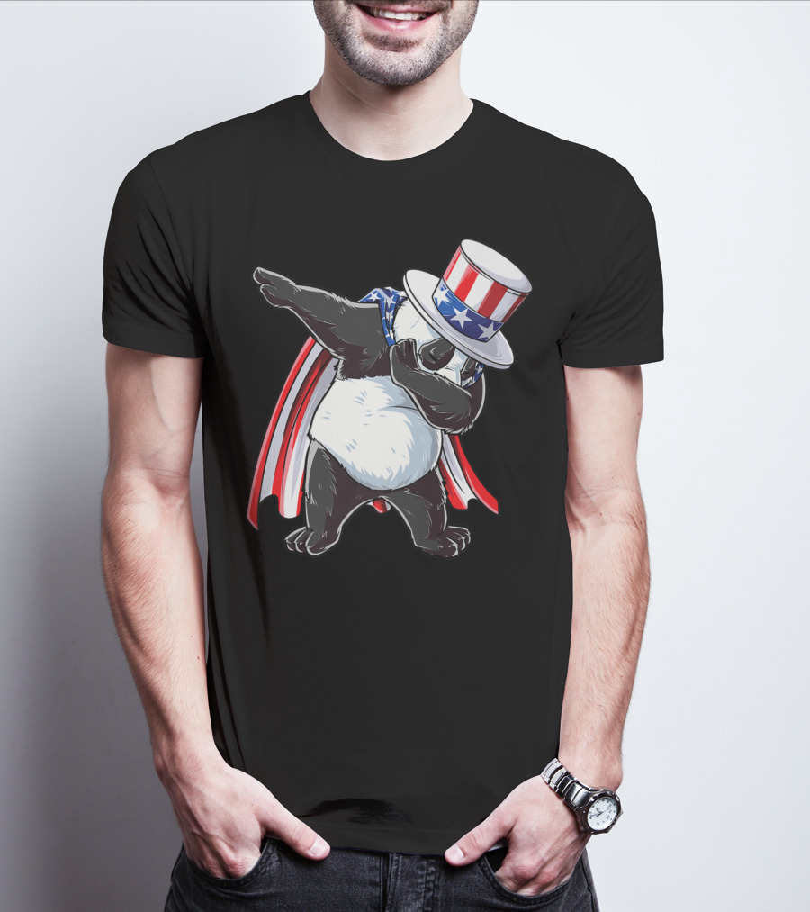 Dabbing Uncle Sam Panda Fourth Of July Red White And Blue Cape T-Shirt