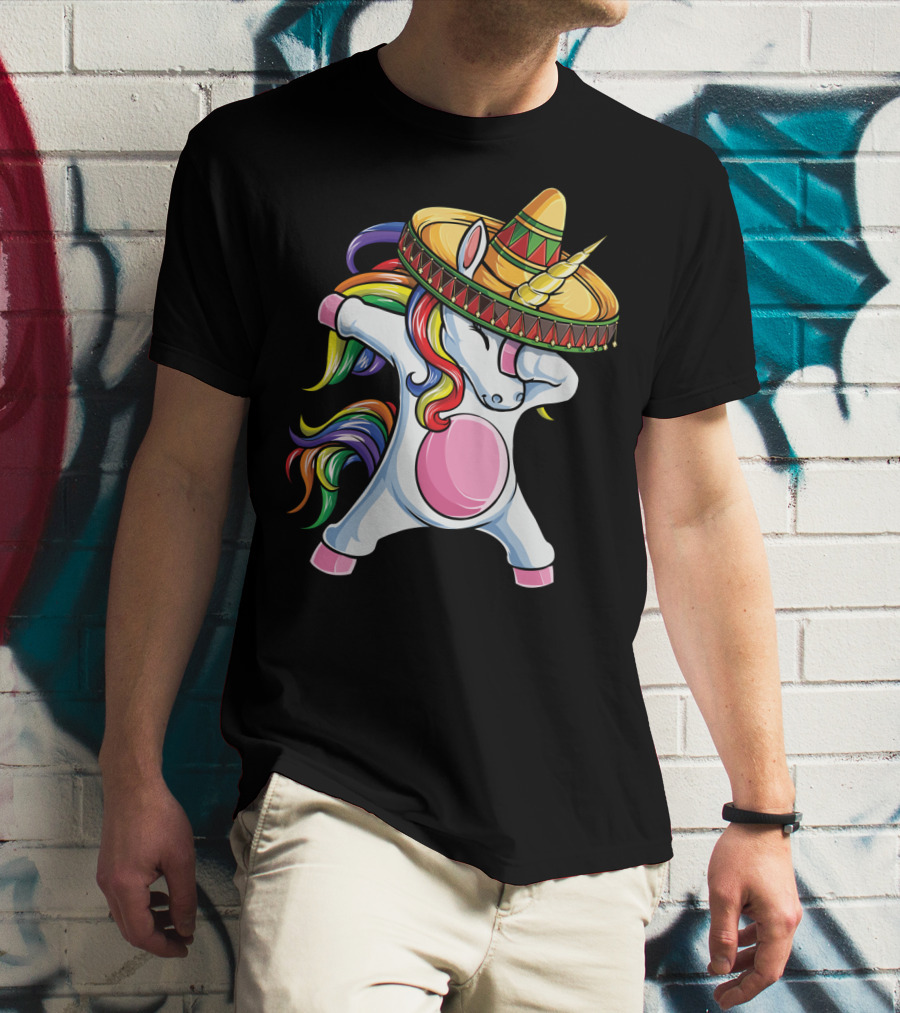 Dabbing Unicorn Rainbow Sombrero Cinco De Mayo T-Shirt