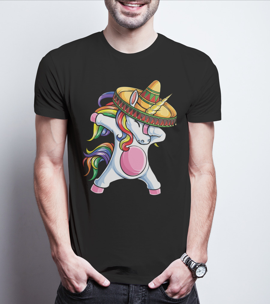 Dabbing Unicorn Rainbow Sombrero Cinco De Mayo T-Shirt