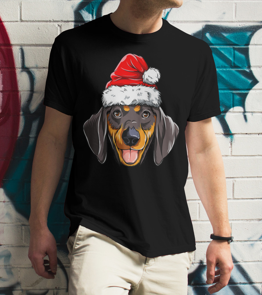 Dachshund Santa Christmas Kids Xmas Holiday Dog Cute Pup Festive Hat T-Shirt