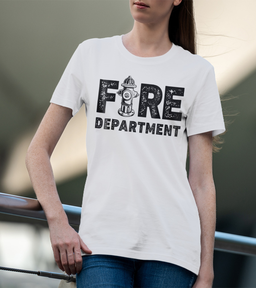 Fire Department Firefighter Thin Red Line Hydrant Typography T-Shirt