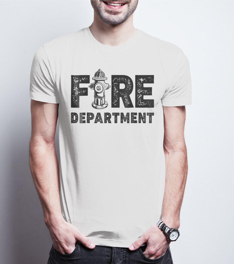 Fire Department Firefighter Thin Red Line Hydrant Typography T-Shirt
