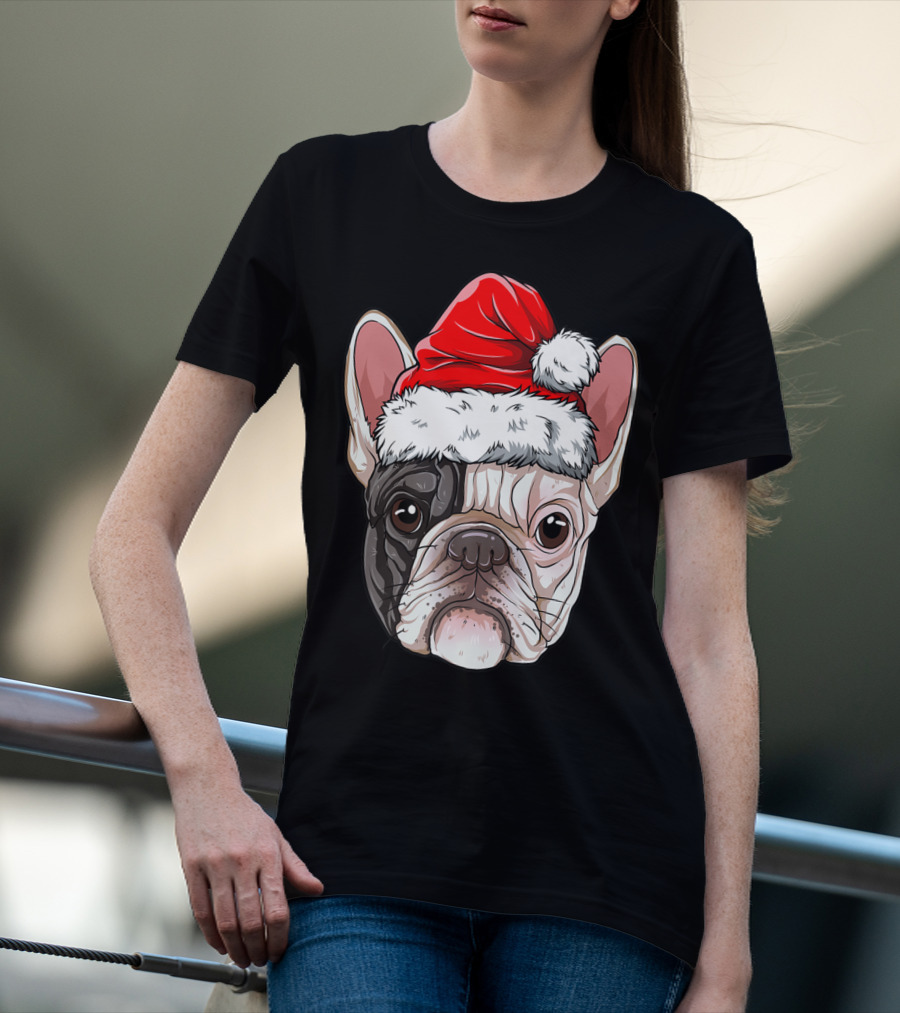 French Bulldog Wearing Santa Hat T-Shirt