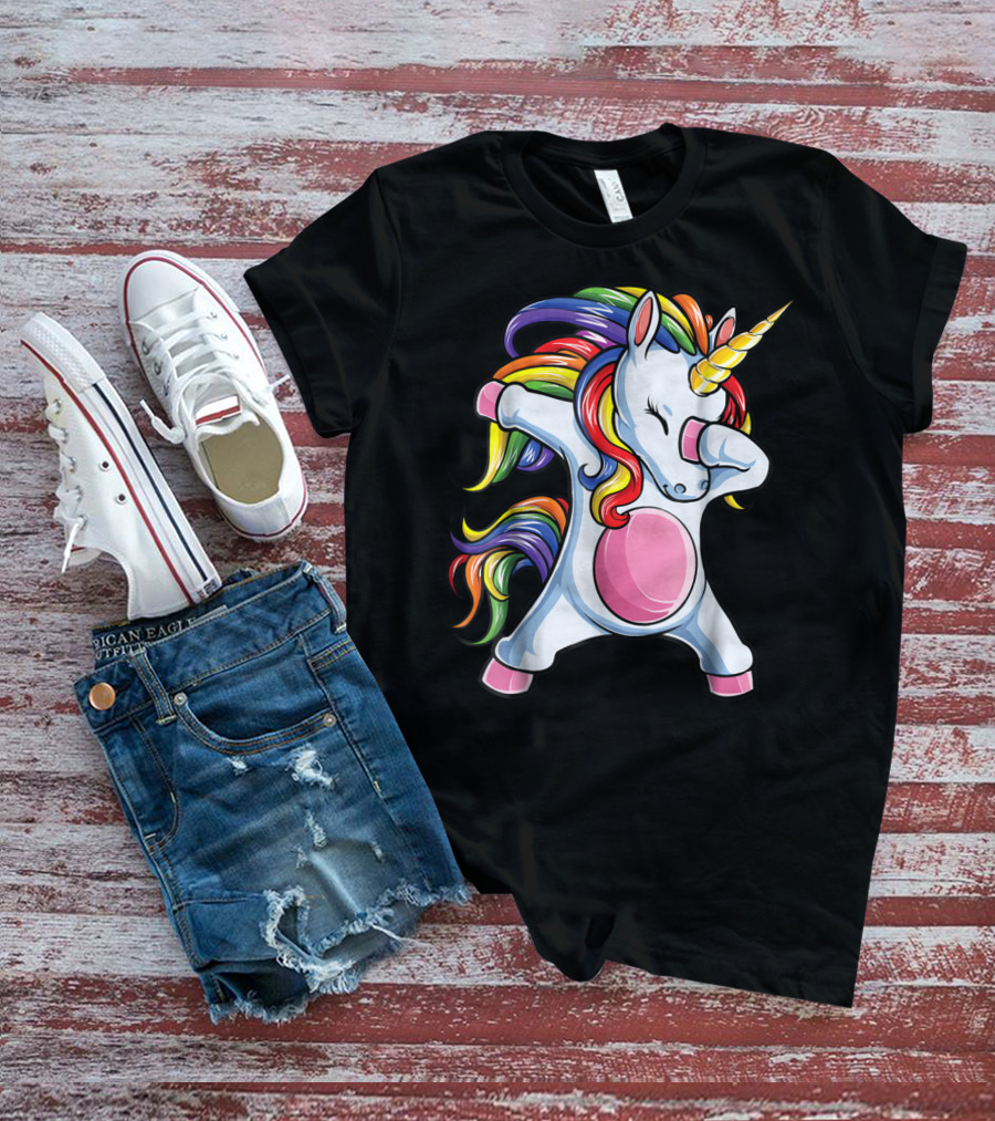 Dabbing Unicorn Kids Boys Girls Rainbow Colors T-Shirt