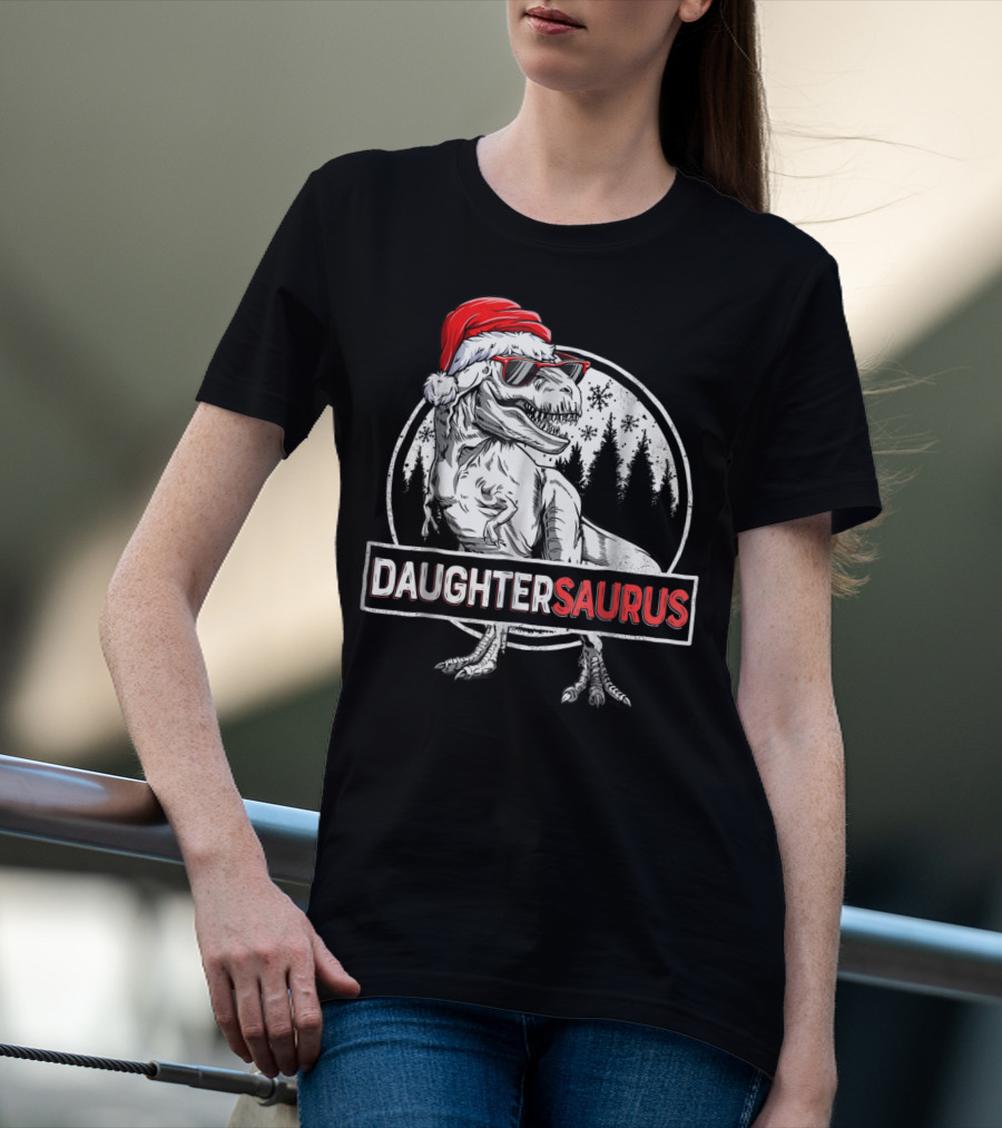 Daughtersaurus Christmas Santa Hat Dinosaur T-Shirt