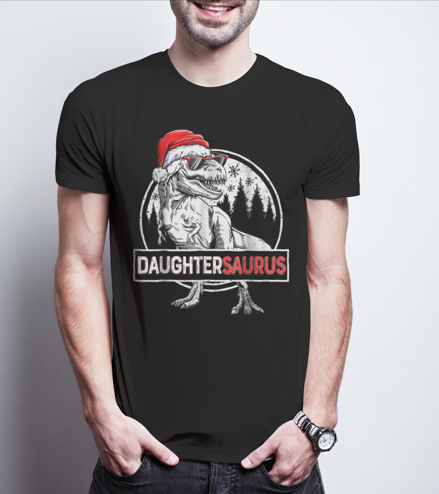 Daughtersaurus Christmas Santa Hat Dinosaur T-Shirt