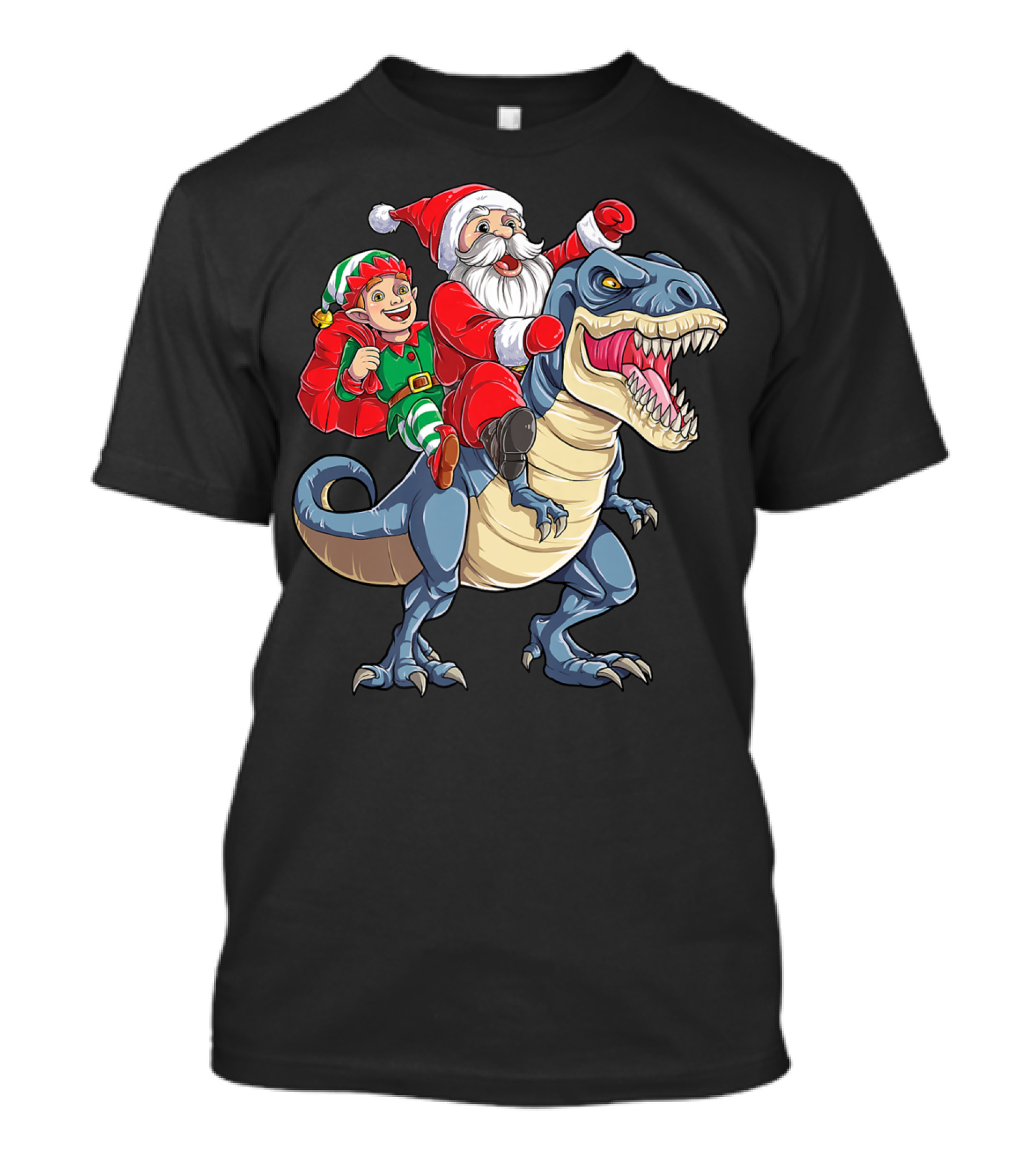 Dinosaur Christmas Boys Santa Elf Riding T-Rex Kids YP T-Shirt