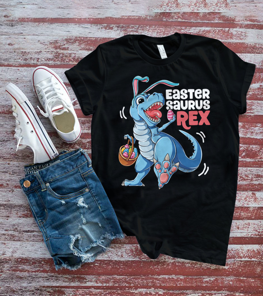 Easter Saurus Rex Bunny Dinosaur With Eggs T-Shirt