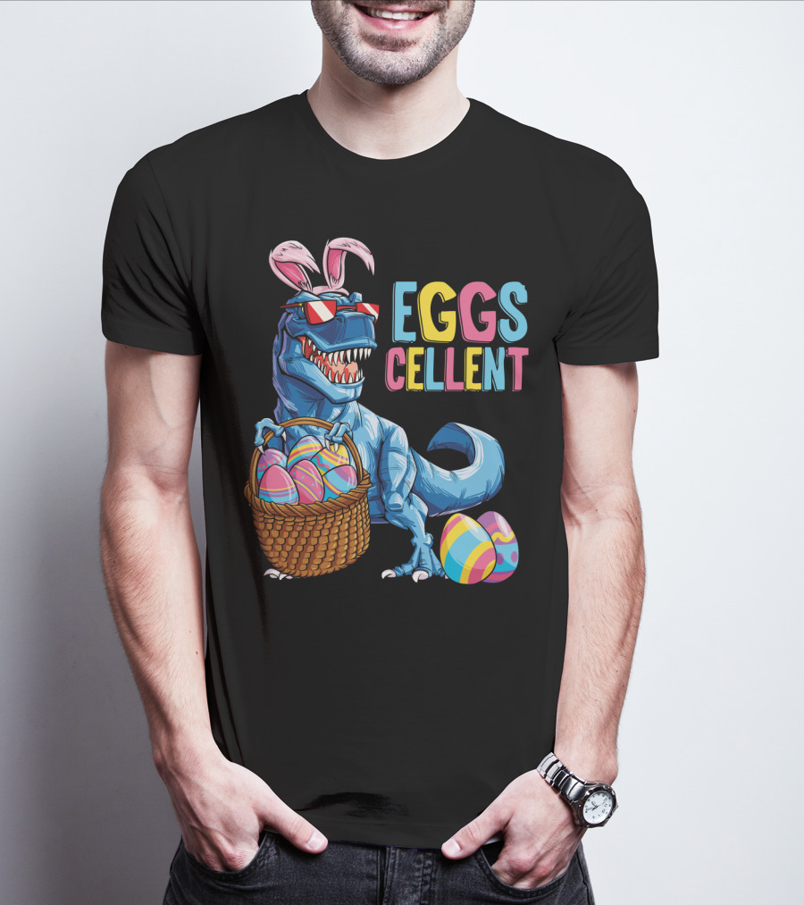 Easter Bunny Dinosaur Rex EGGScellent Basket Of Eggs T-Shirt