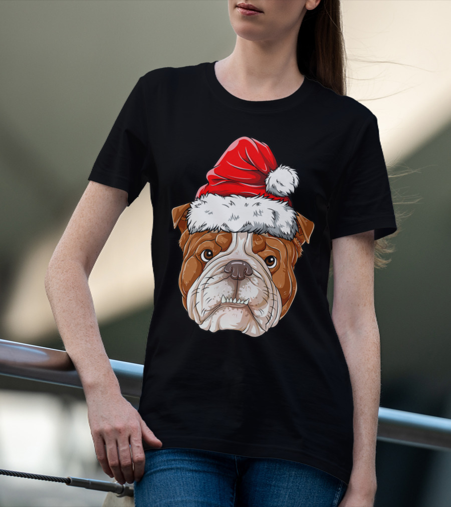 English Bulldog Santa Christmas Boys Kids GB Holiday Bulldog T-Shirt
