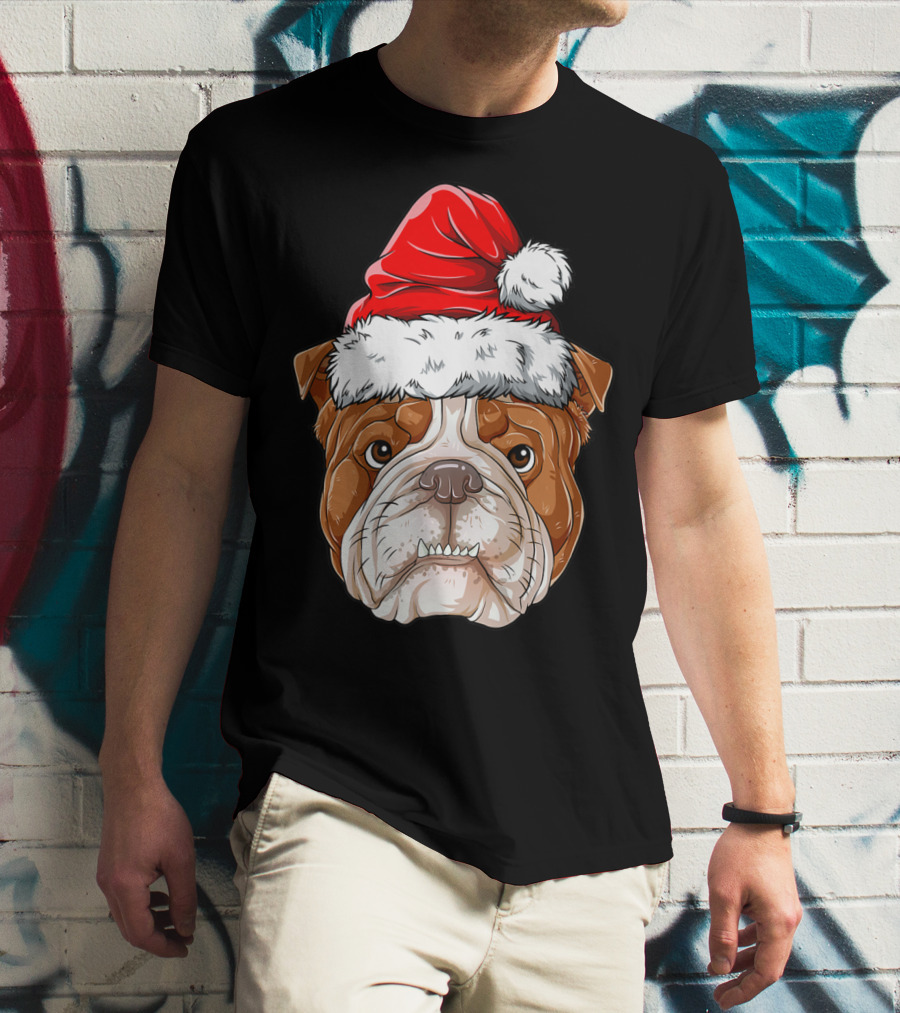 English Bulldog Santa Christmas Boys Kids GB Holiday Bulldog T-Shirt