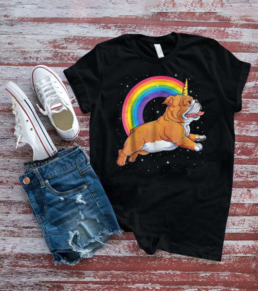 English Bulldog Unicorn Kids Space Rainbow Galaxy T-Shirt