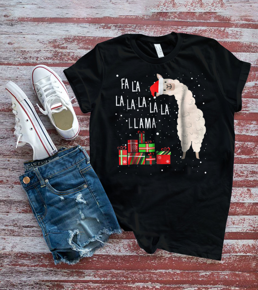Fa La La La La La Llama Christmas Gifts Santa Hat T-Shirt