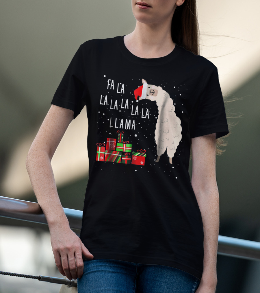 Fa La La La La La Llama Christmas Gifts Santa Hat T-Shirt