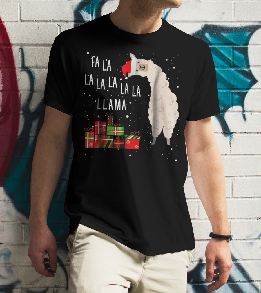 Fa La La La La La Llama Christmas Gifts Santa Hat T-Shirt