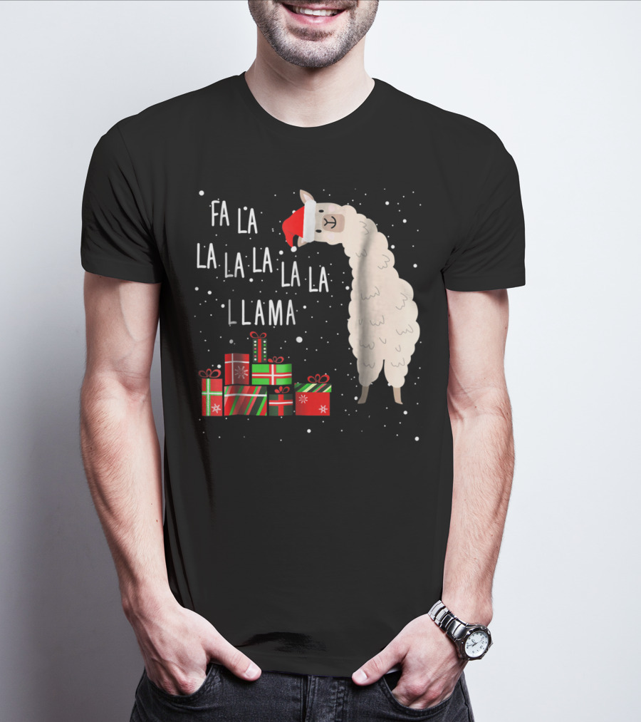 Fa La La La La La Llama Christmas Gifts Santa Hat T-Shirt