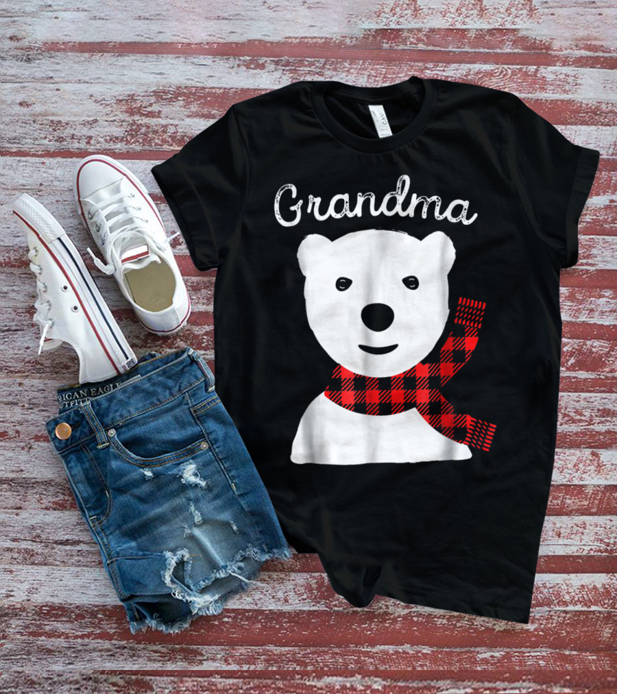 Family Matching Christmas Grandma Bear With Plaid Scarf T-Shirt
