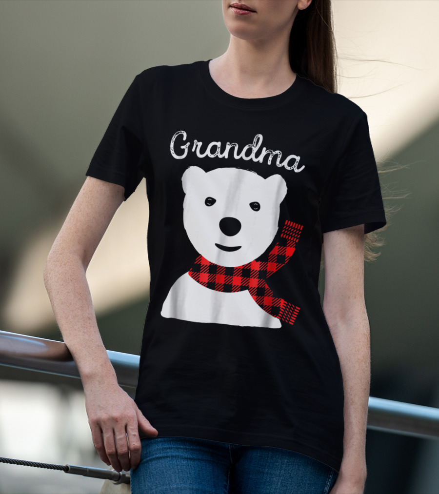 Family Matching Christmas Grandma Bear With Plaid Scarf T-Shirt