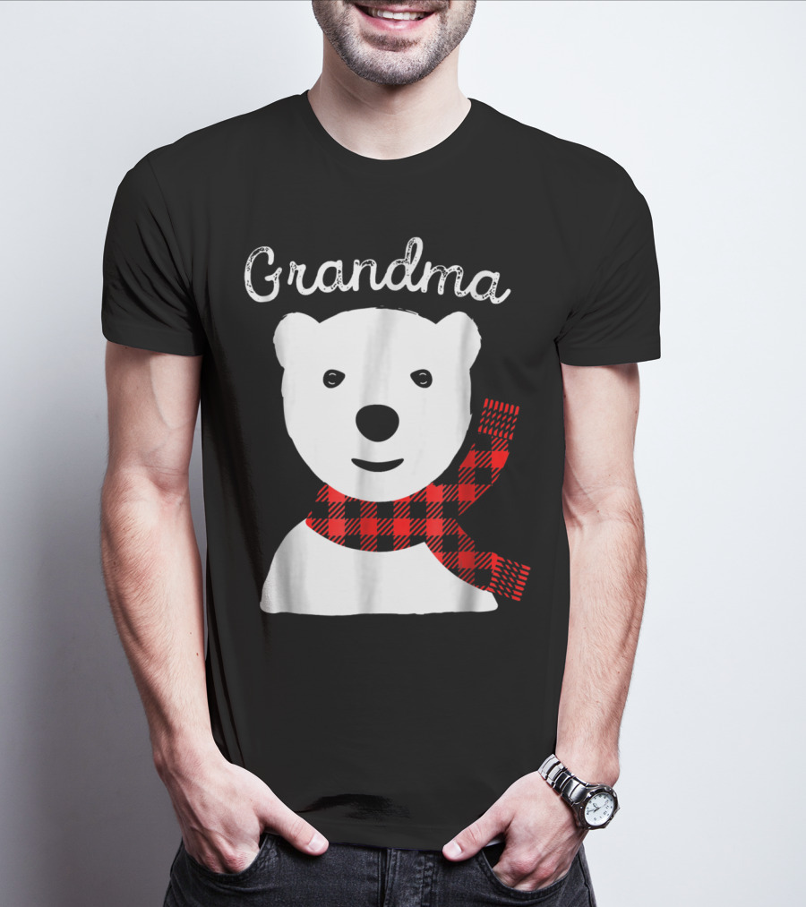 Family Matching Christmas Grandma Bear With Plaid Scarf T-Shirt
