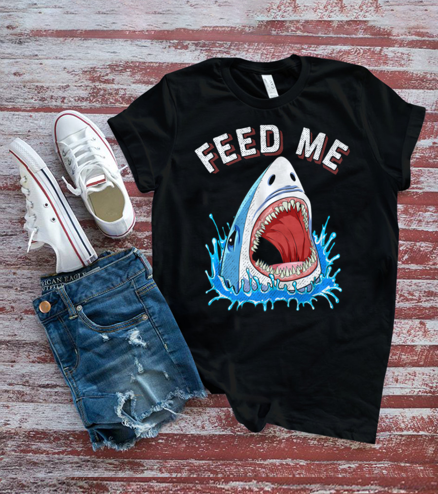 Feed Me Shark Head Lover Jawsome Ocean Splash T-Shirt