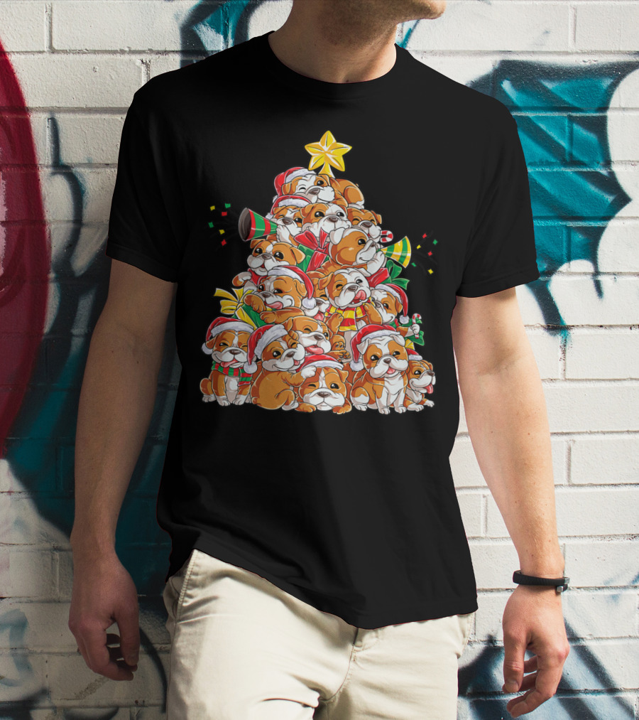 English Bulldog Christmas Tree Holiday Festive Boys T-Shirt