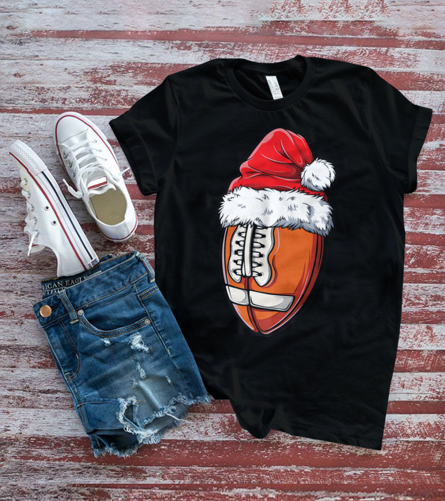 Football Ball Santa Hat Christmas Boys Xmas Football T-Shirt