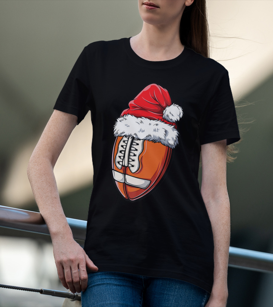 Football Ball Santa Hat Christmas Boys Xmas Football T-Shirt