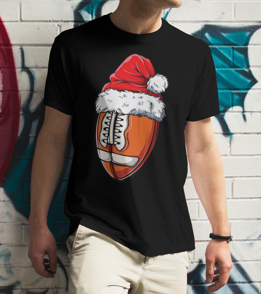 Football Ball Santa Hat Christmas Boys Xmas Football T-Shirt