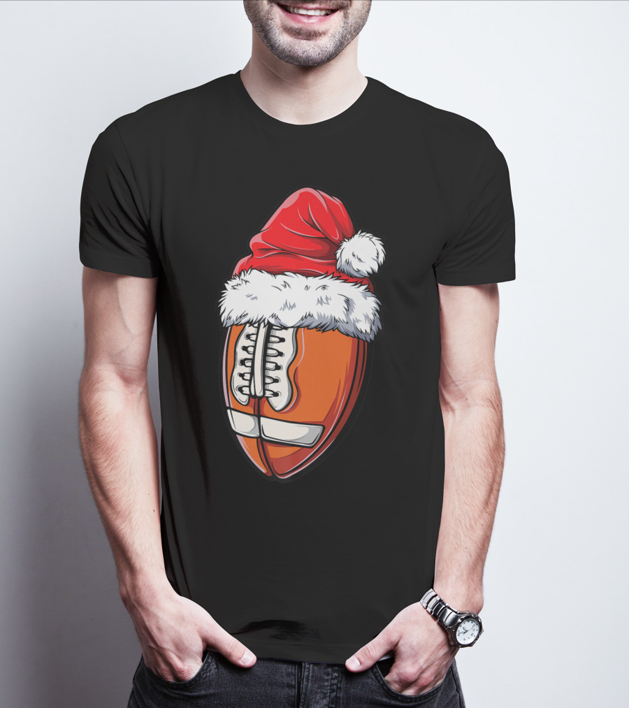 Football Ball Santa Hat Christmas Boys Xmas Football T-Shirt