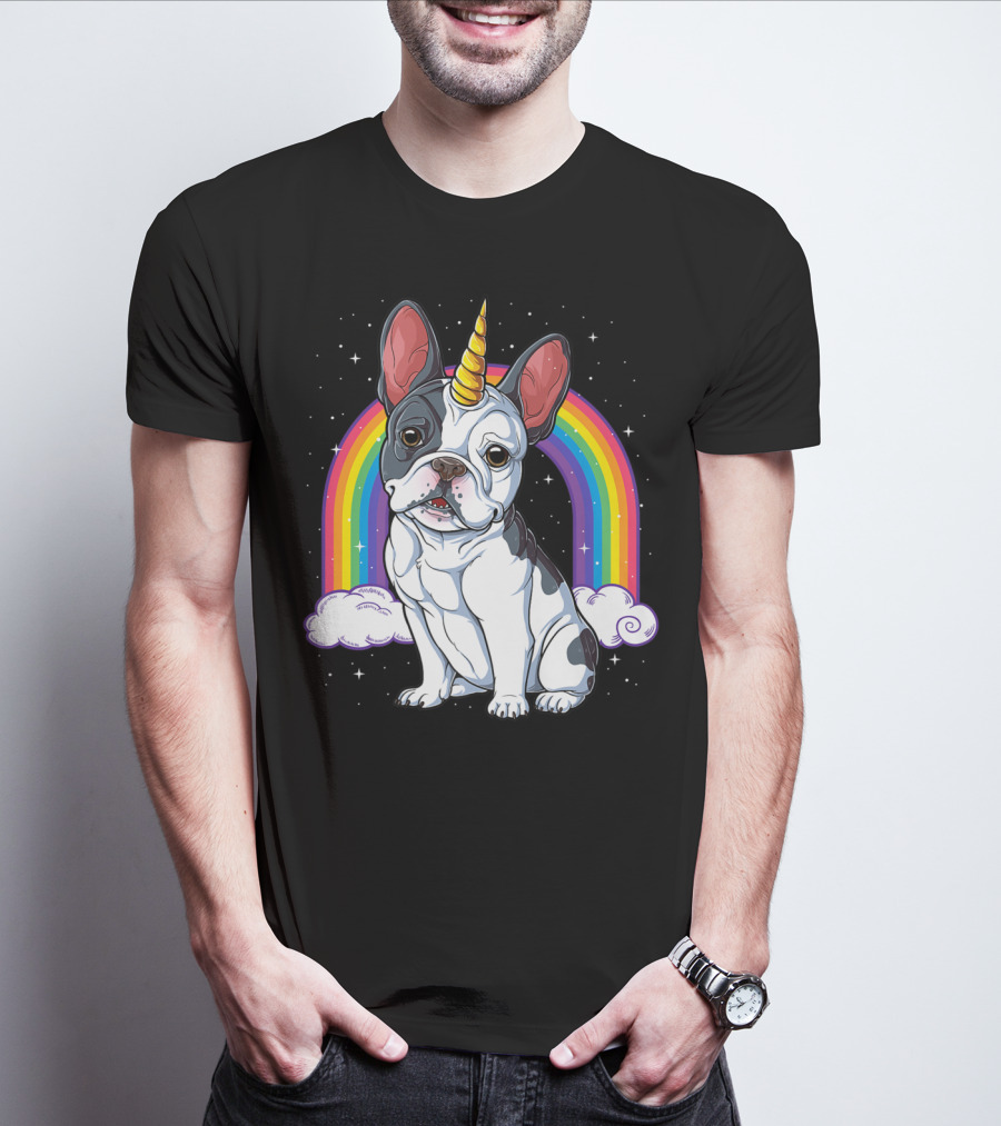 French Bulldog Unicorn Rainbow Space Galaxy Kids T-Shirt