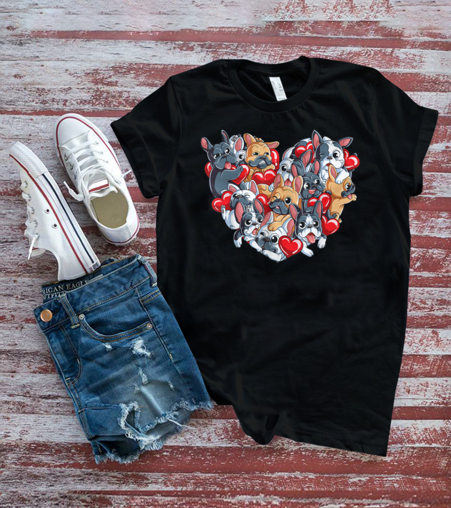 French Bulldog Heart Valentines Day T-Shirt