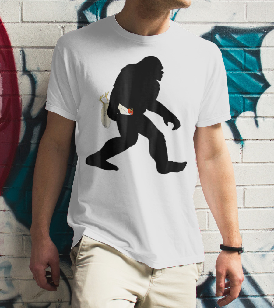 Funny Bigfoot Sasquatch Carrying Chicken Boys T-Shirt