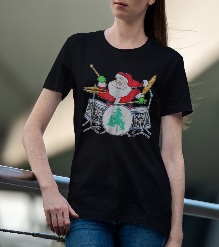 Funny Santa Playing Christmas Drum Kit T-Shirt