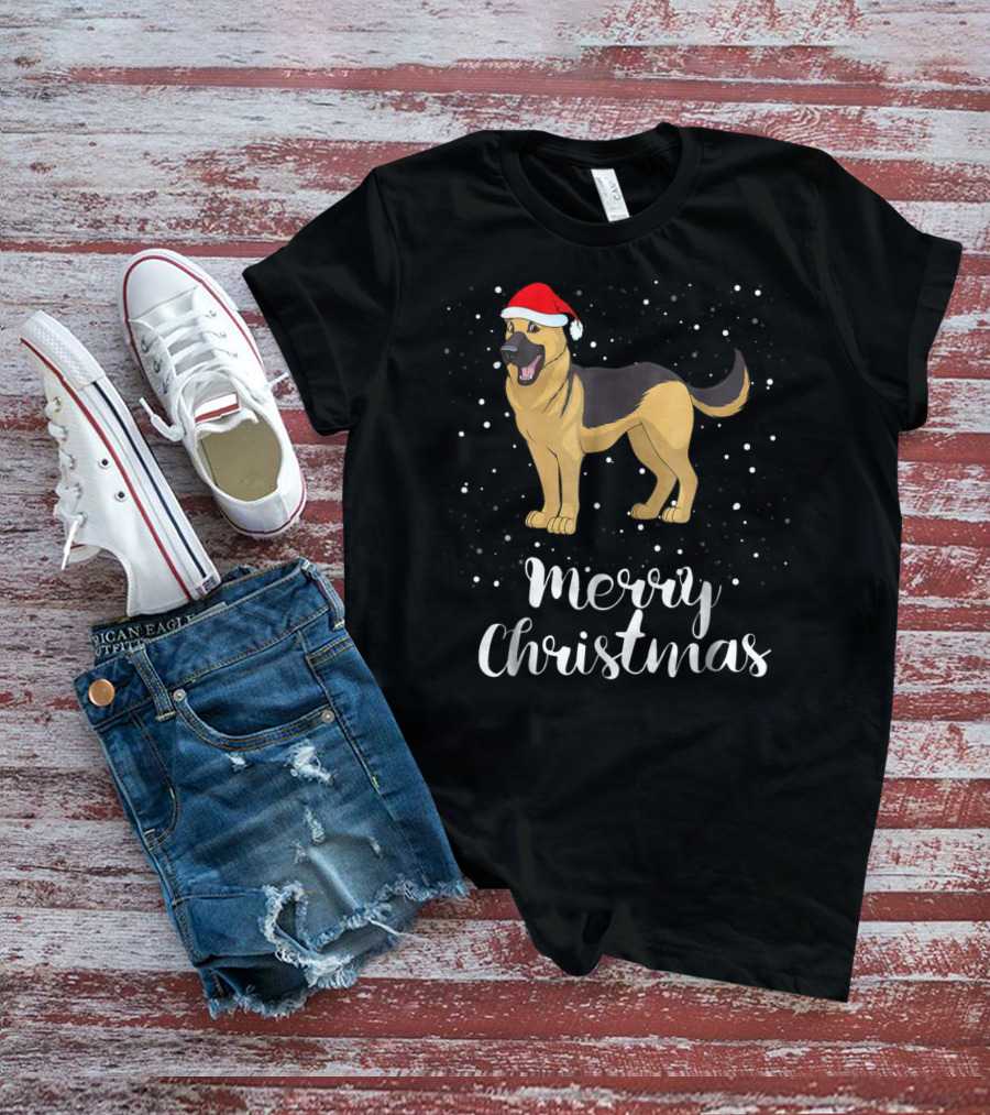 Merry Christmas German Shepherd Santa Hat Family Matching Xmas T-Shirt