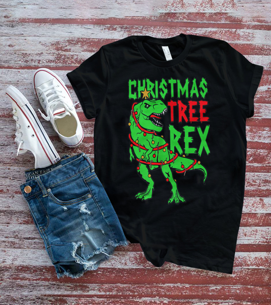Christmas Tree Rex Dinosaur Boys T-Shirt