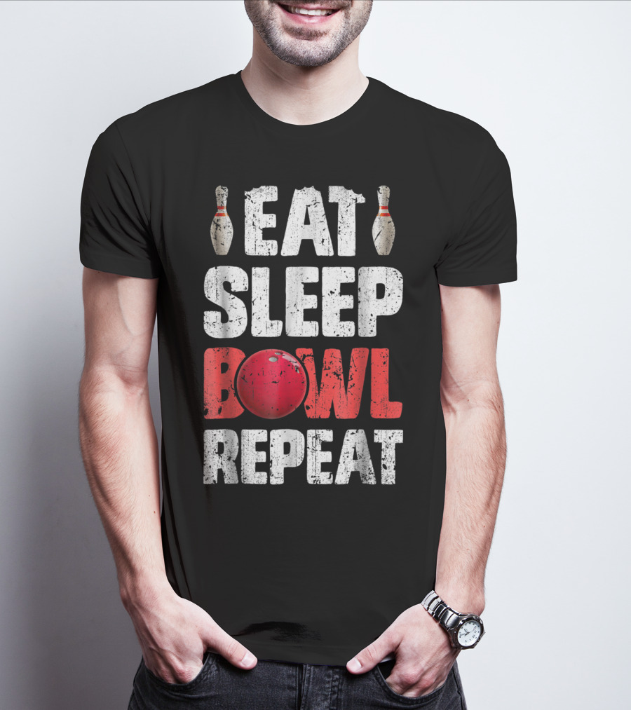 Eat Sleep Bowl Repeat Bowling Pin Red Ball Bowlers T-Shirt